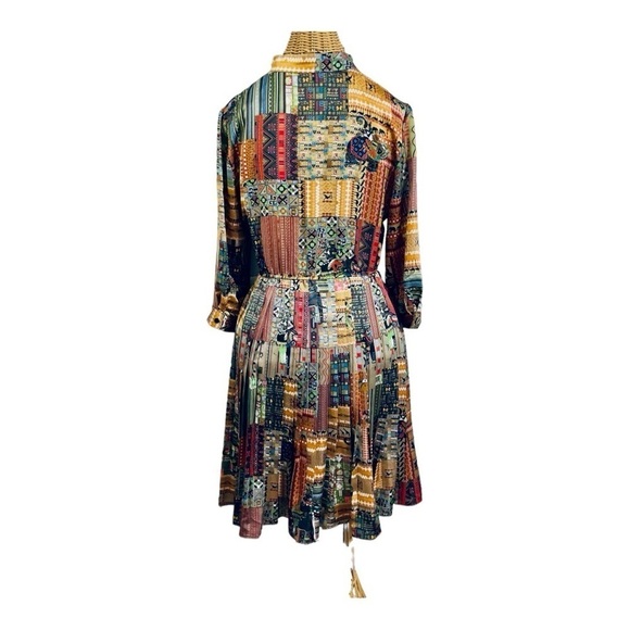 Vintage Style Boho Patchwork Midi Dress Long Sleeve L - Picture 3 of 16